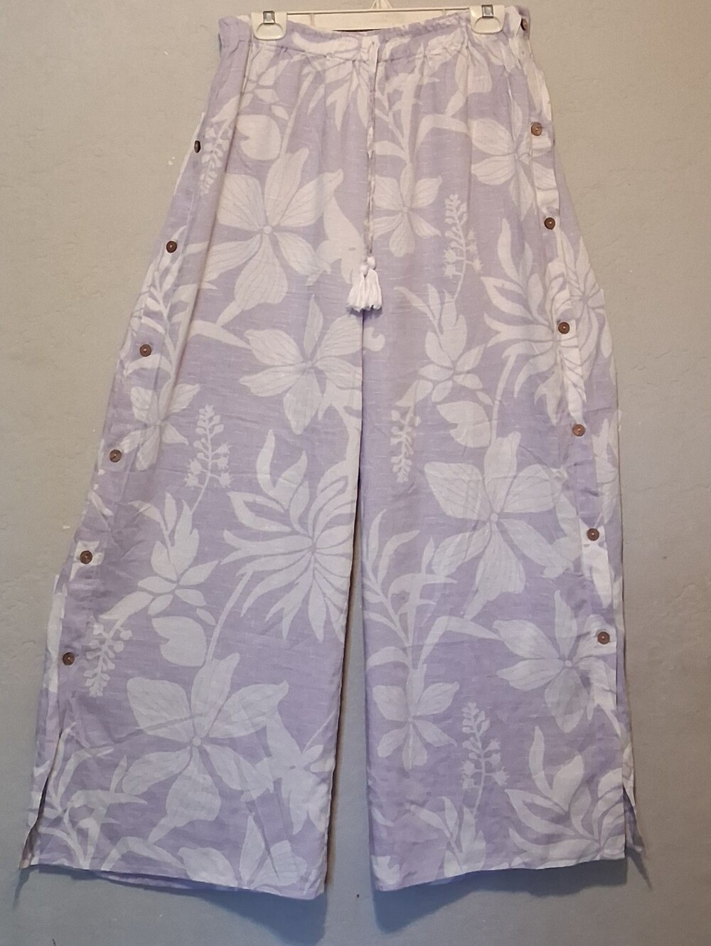Kiwi + Punch Miami Wide Leg Floral Tropical Pant Palazzo  Lavander XL 100% Cotto
